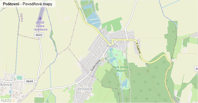 Poštovní - záplavové mapy stoleté vody