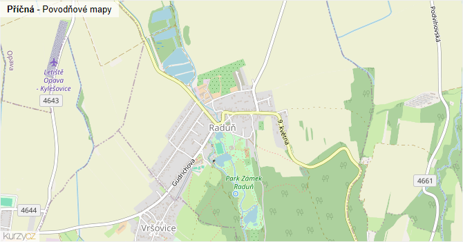 Příčná - záplavové mapy stoleté vody