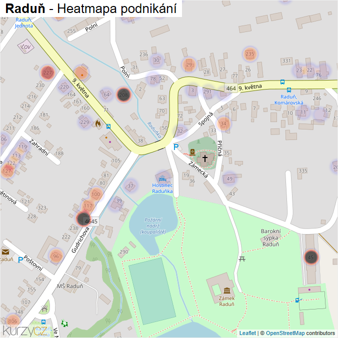 Mapa Raduň - Firmy v části obce.