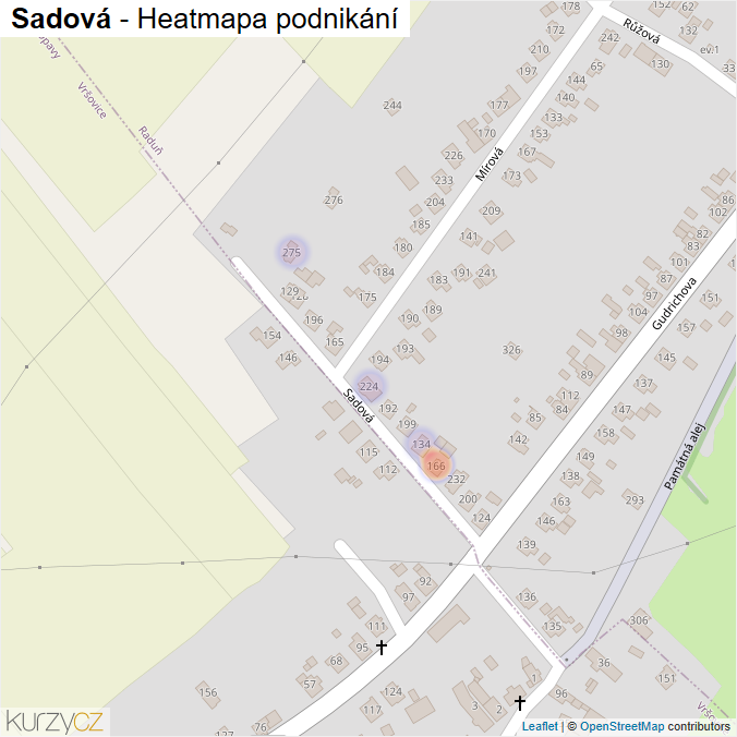 Mapa Sadová - Firmy v ulici.