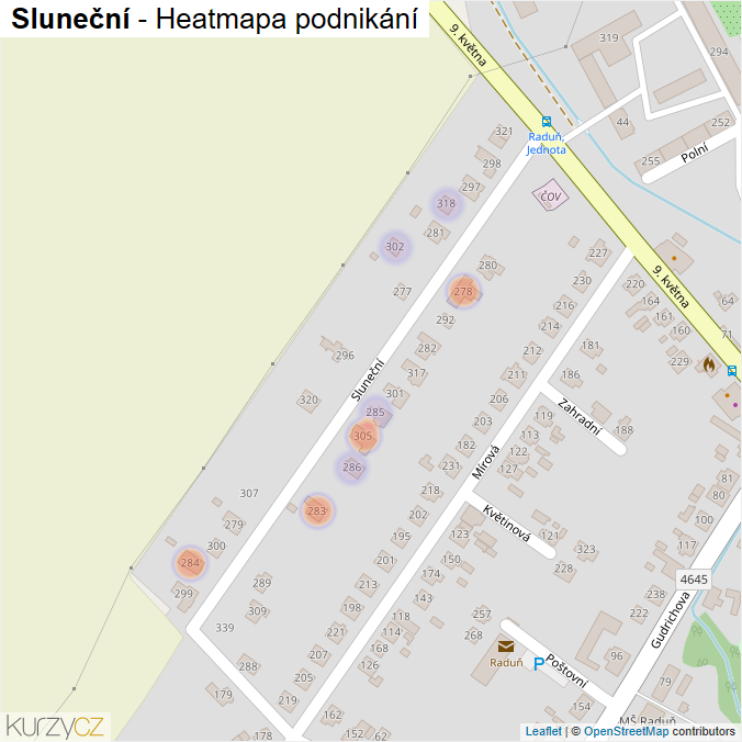 Mapa Sluneční - Firmy v ulici.