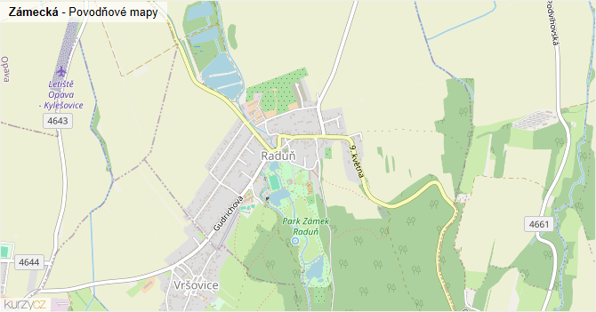 Zámecká - záplavové mapy stoleté vody