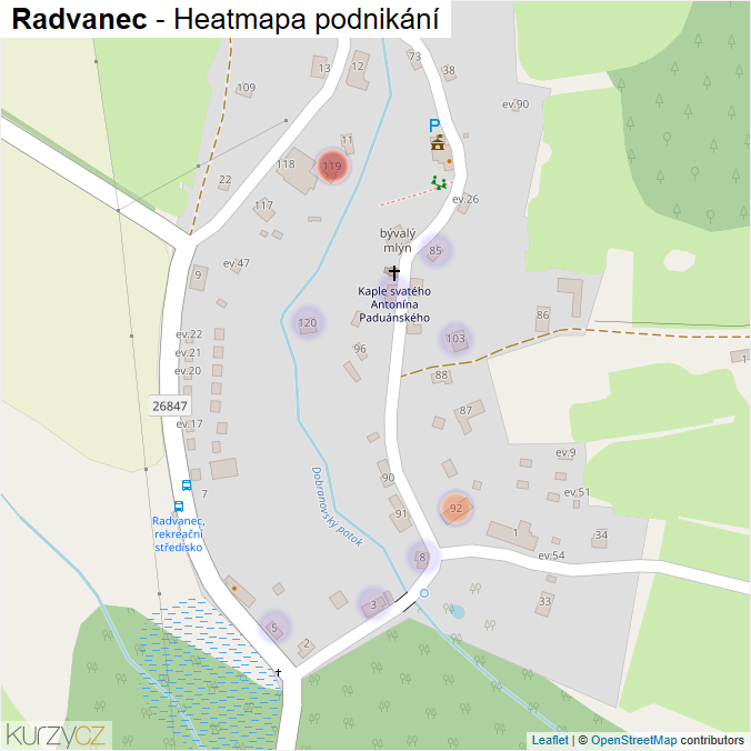 Mapa Radvanec - Firmy v části obce.