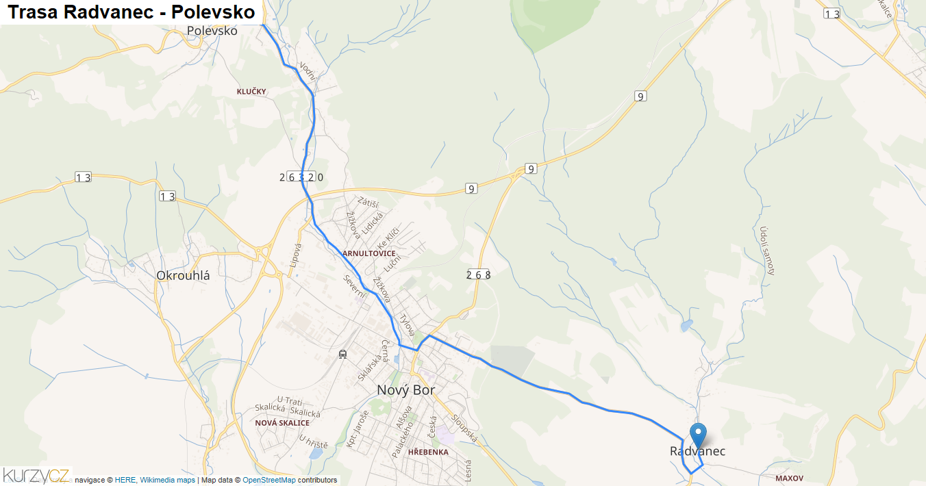 Radvanec-Polevsko, mapa trasy