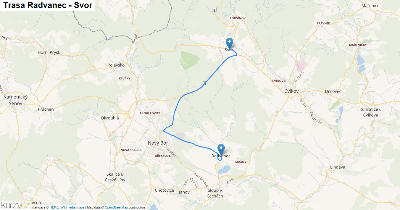 Radvanec-Svor, mapa trasy