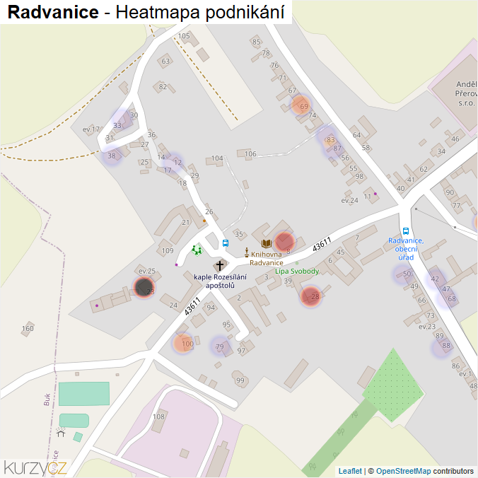 Mapa Radvanice - Firmy v části obce.