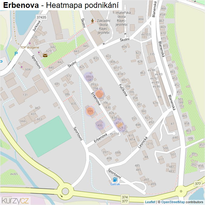 Mapa Erbenova - Firmy v ulici.