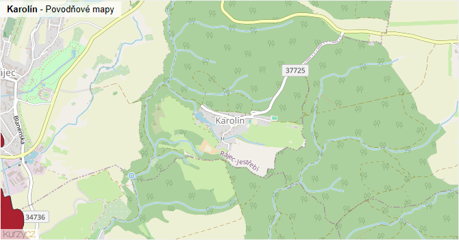 Karolín - záplavové mapy stoleté vody