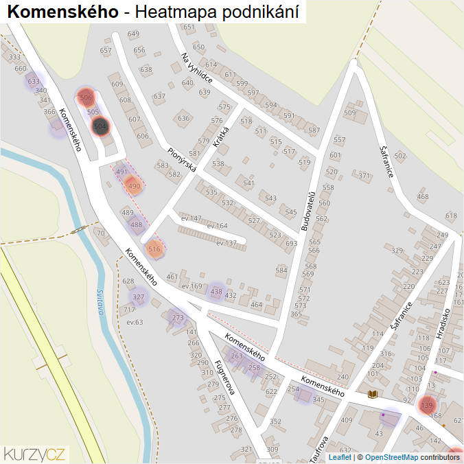 Mapa Komenského - Firmy v ulici.