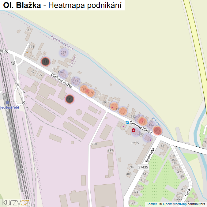 Mapa Ol. Blažka - Firmy v ulici.