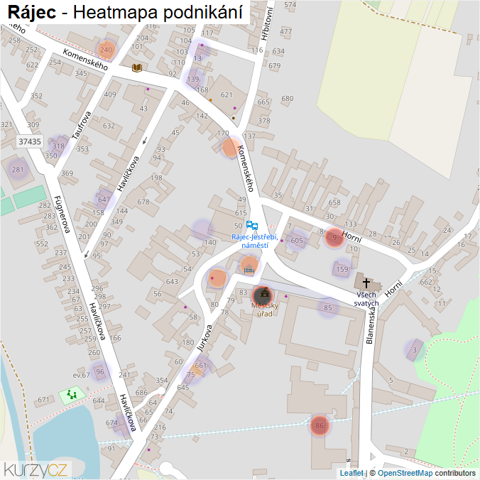 Mapa Rájec - Firmy v části obce.