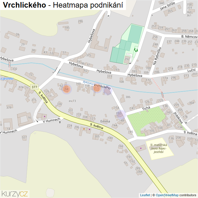 Mapa Vrchlického - Firmy v ulici.