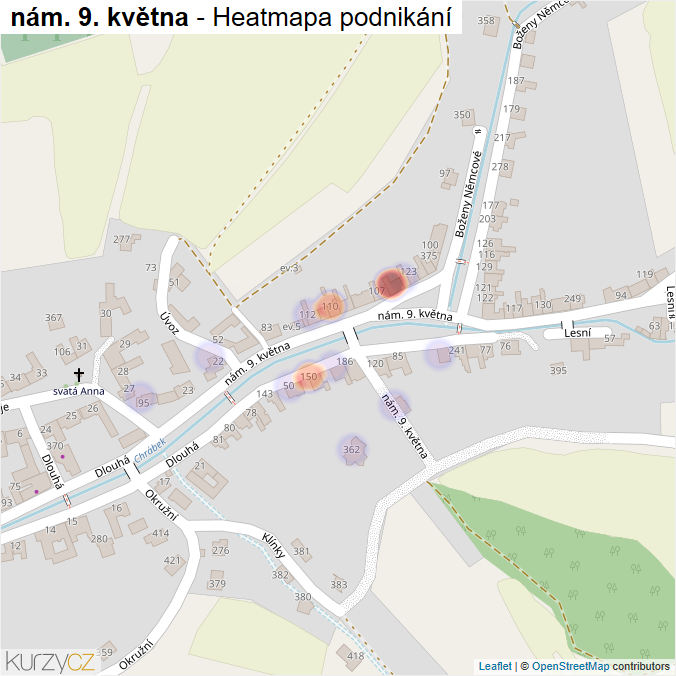Mapa nám. 9. května - Firmy v ulici.