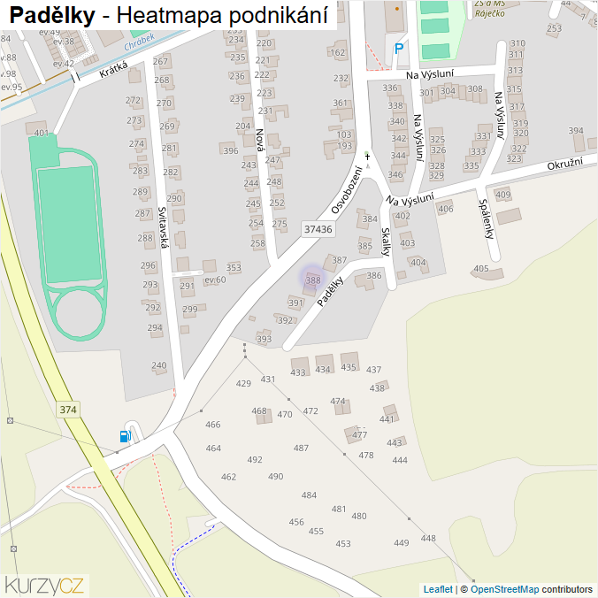 Mapa Padělky - Firmy v ulici.