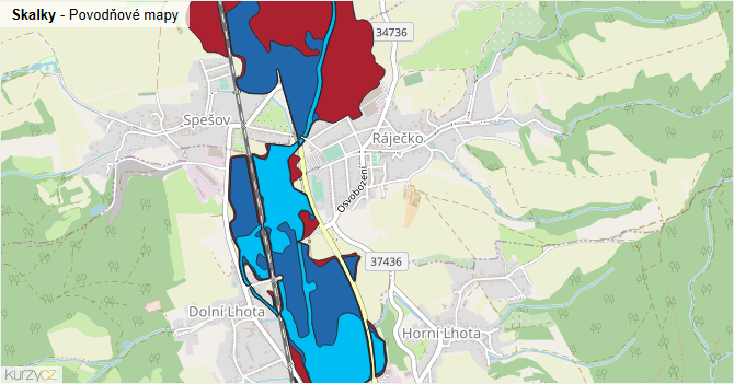 Skalky - záplavové mapy stoleté vody