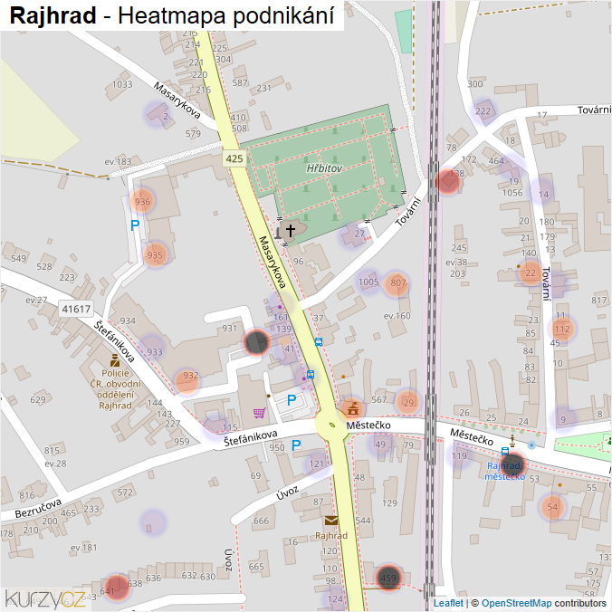 Mapa Rajhrad - Firmy v obci.