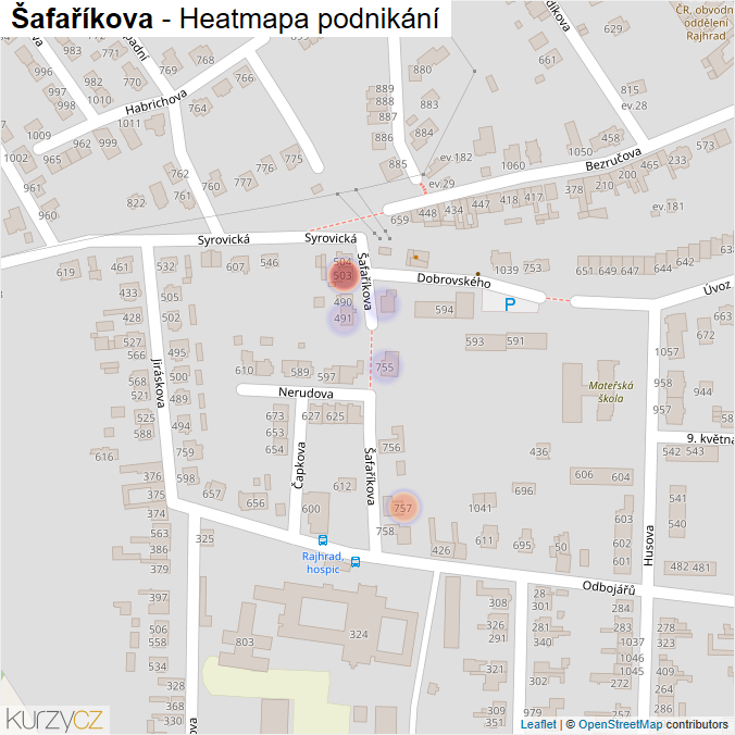 Mapa Šafaříkova - Firmy v ulici.