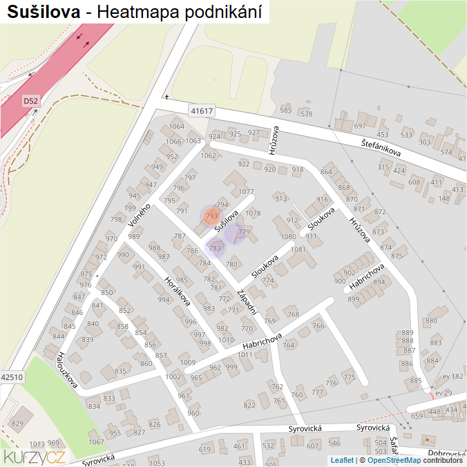 Mapa Sušilova - Firmy v ulici.