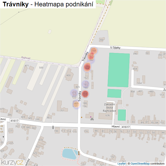 Mapa Trávníky - Firmy v ulici.