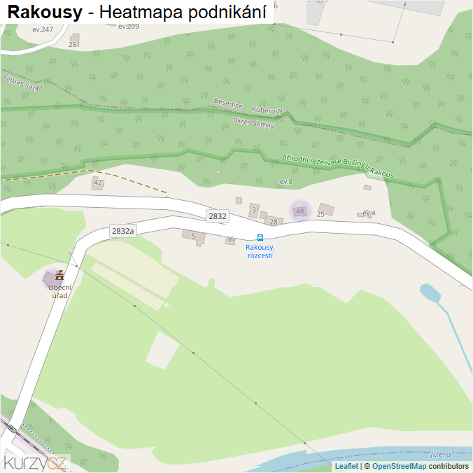 Mapa Rakousy - Firmy v části obce.