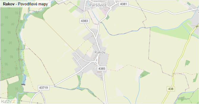 Rakov - záplavové mapy stoleté vody