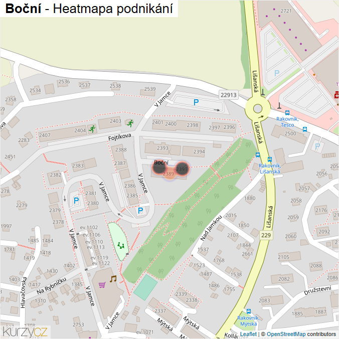 Mapa Boční - Firmy v ulici.