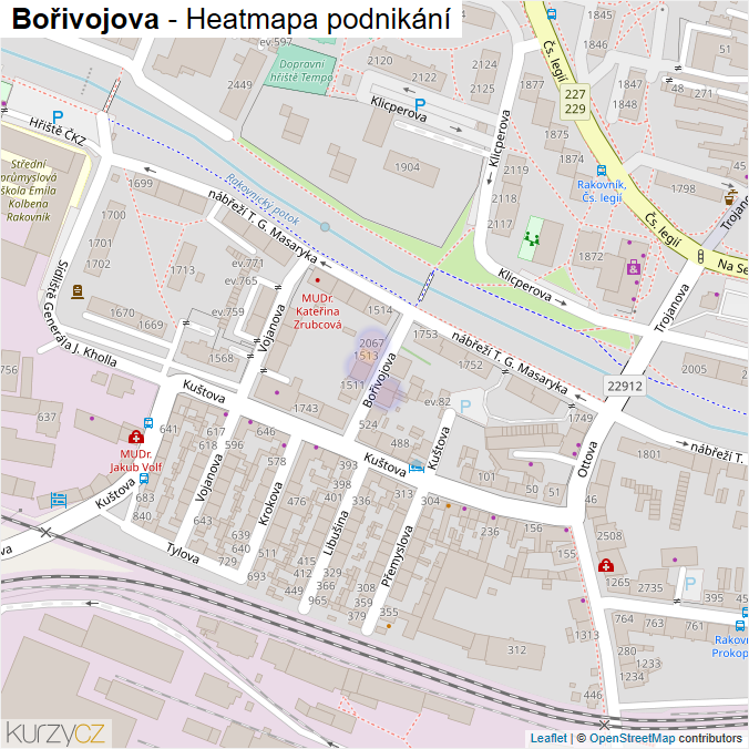 Mapa Bořivojova - Firmy v ulici.