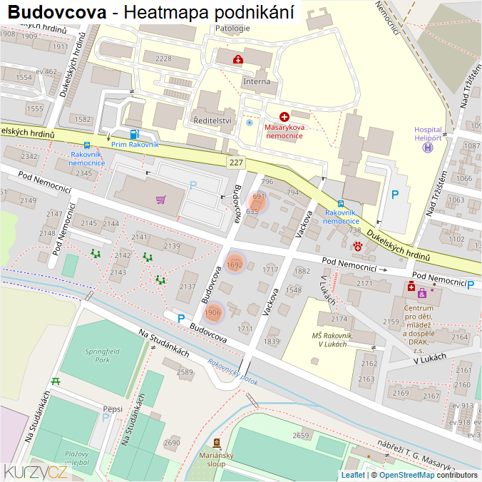 Mapa Budovcova - Firmy v ulici.