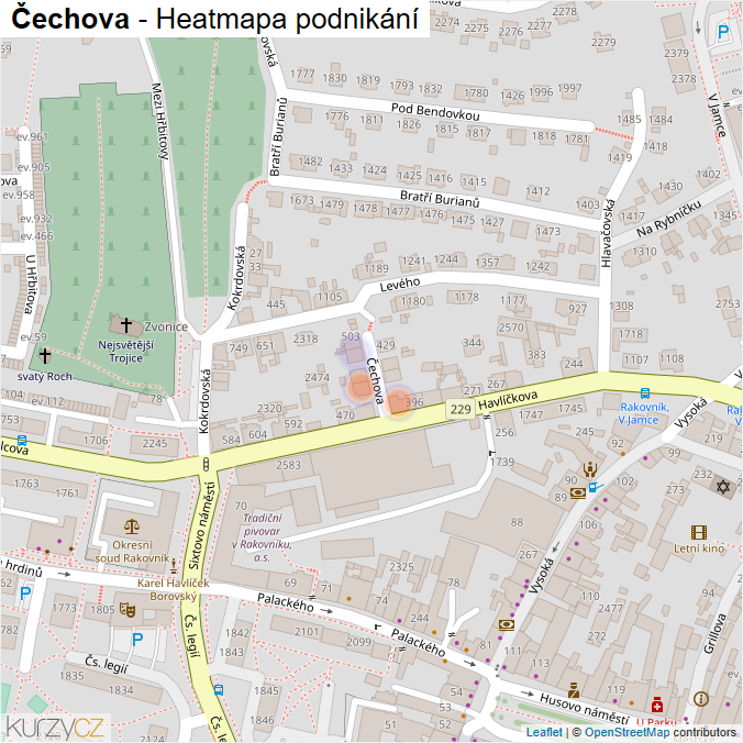 Mapa Čechova - Firmy v ulici.