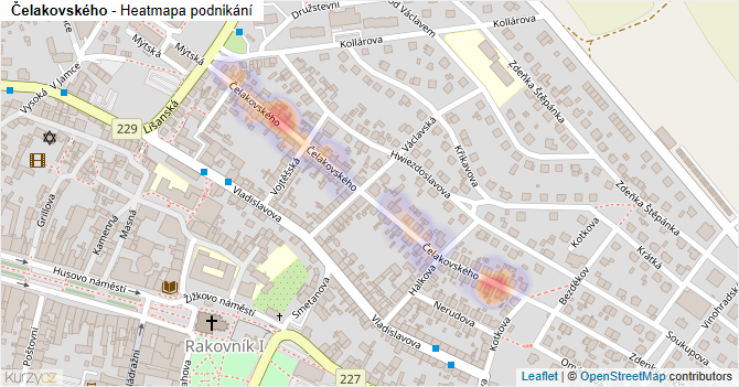 Čelakovského - mapa podnikání