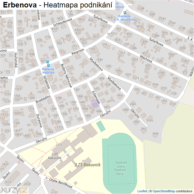 Mapa Erbenova - Firmy v ulici.