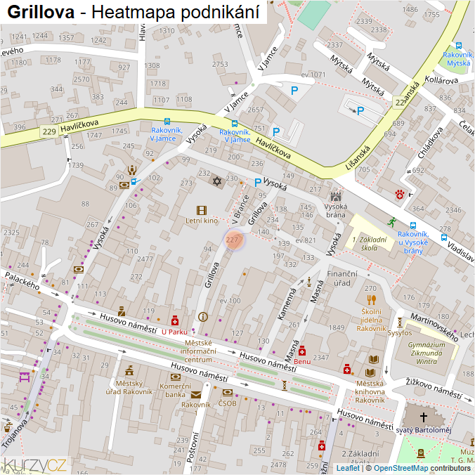 Mapa Grillova - Firmy v ulici.