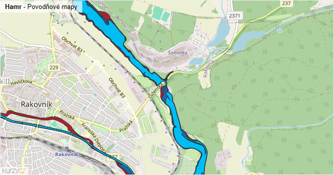 Hamr - záplavové mapy stoleté vody