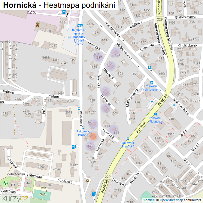 Mapa Hornická - Firmy v ulici.