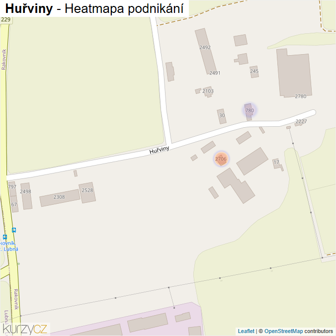 Mapa Huřviny - Firmy v ulici.