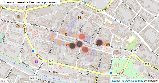Husovo náměstí - mapa podnikání