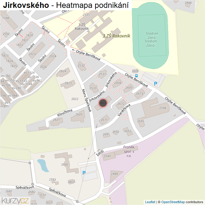 Mapa Jirkovského - Firmy v ulici.
