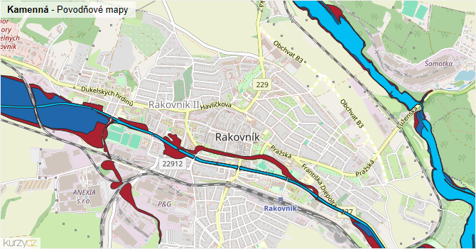 Kamenná - záplavové mapy stoleté vody