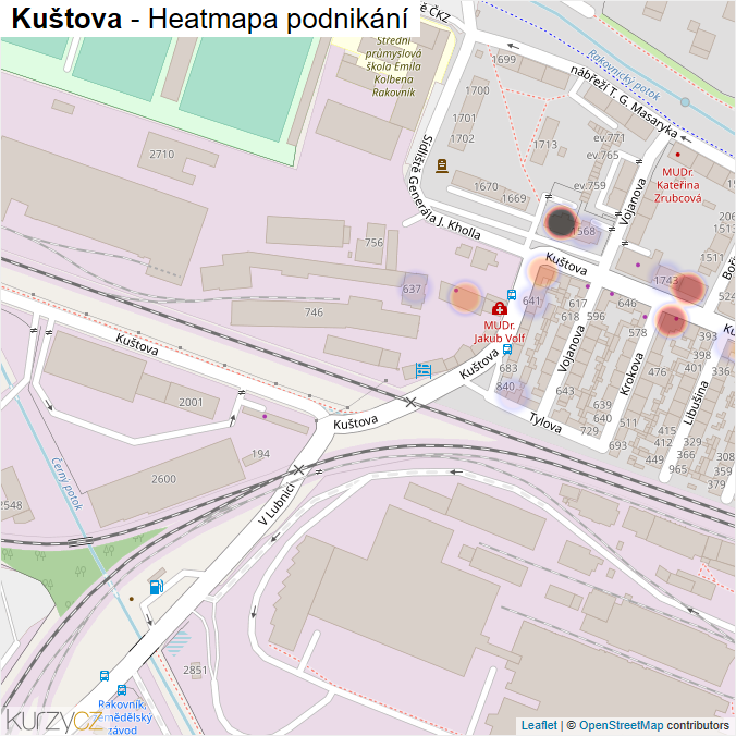 Mapa Kuštova - Firmy v ulici.