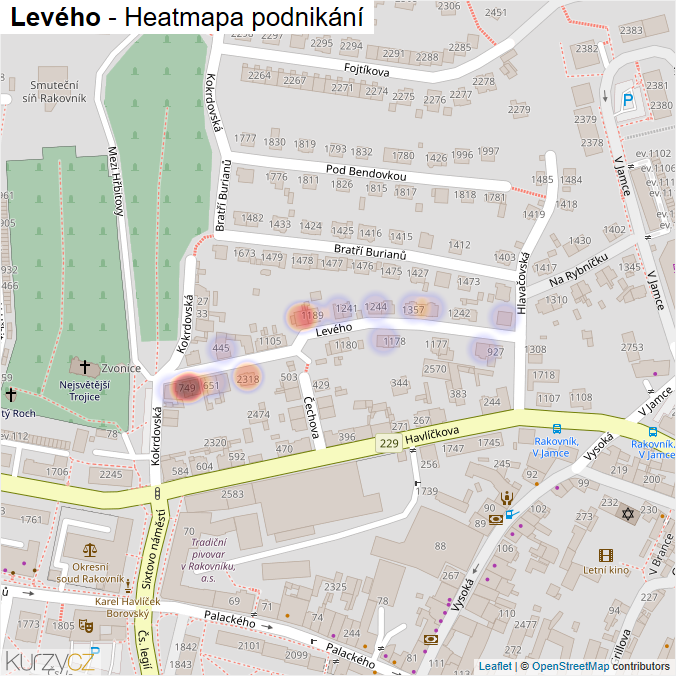 Mapa Levého - Firmy v ulici.