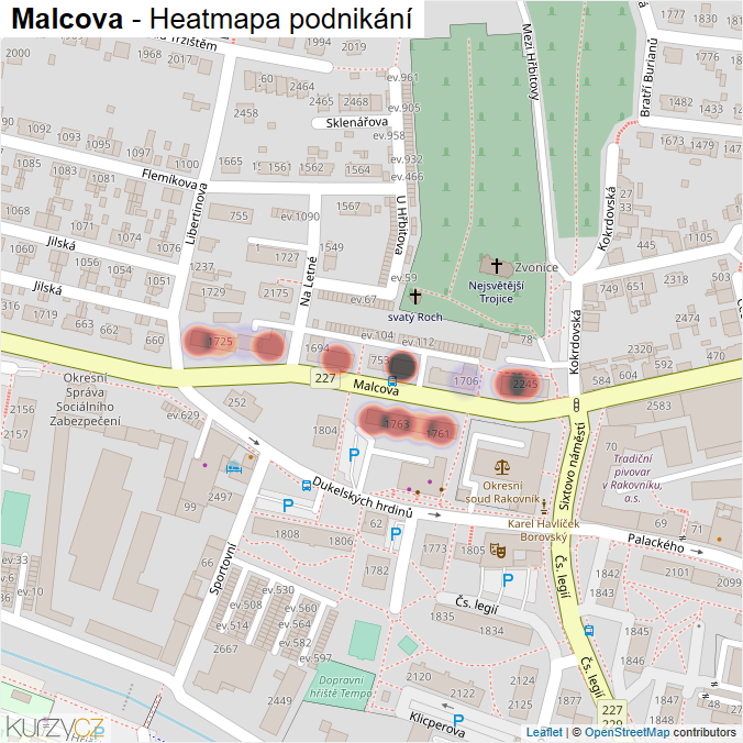 Mapa Malcova - Firmy v ulici.
