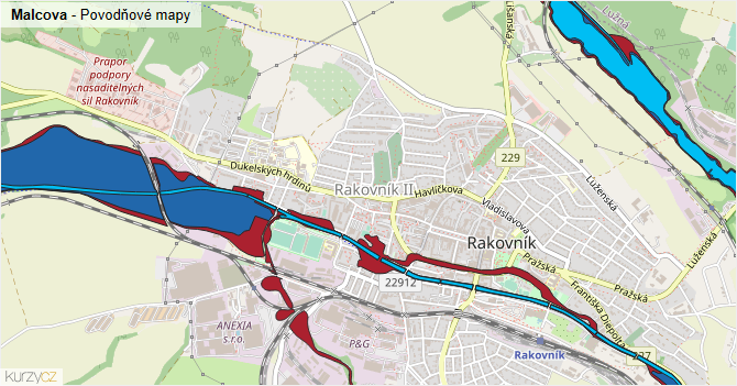 Malcova - záplavové mapy stoleté vody