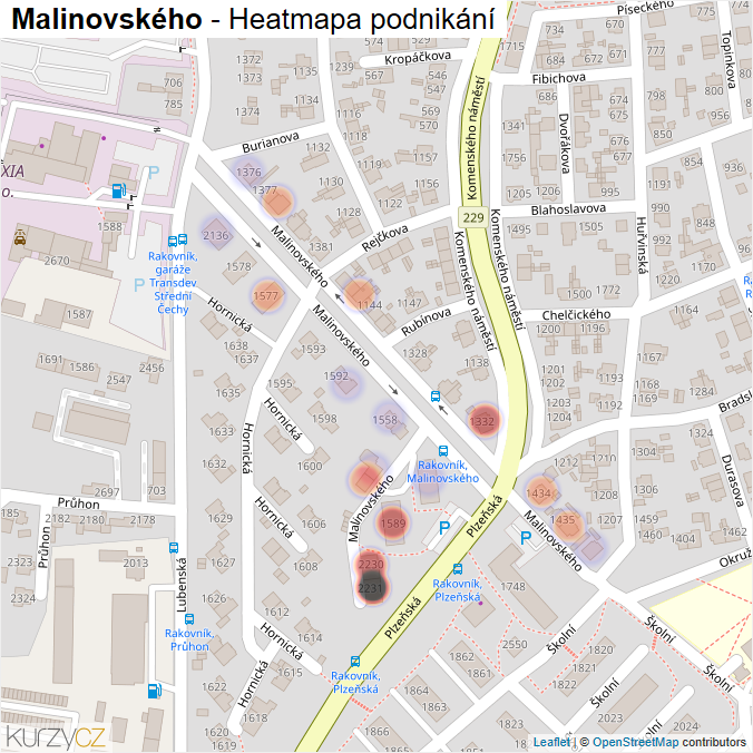 Mapa Malinovského - Firmy v ulici.