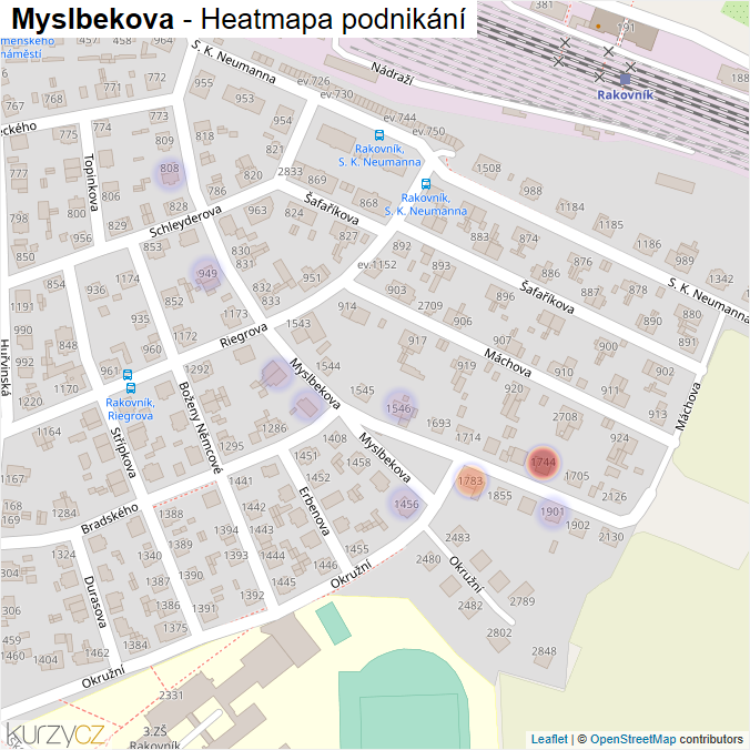 Mapa Myslbekova - Firmy v ulici.