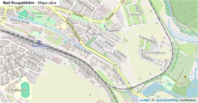 Nad Koupalištěm - mapa ulice