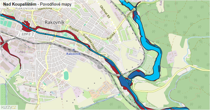 Nad Koupalištěm - záplavové mapy stoleté vody