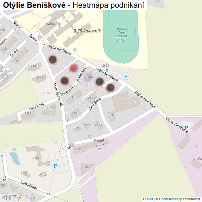 Mapa Otýlie Beníškové - Firmy v ulici.