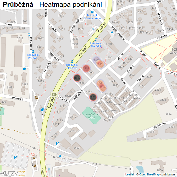 Mapa Průběžná - Firmy v ulici.