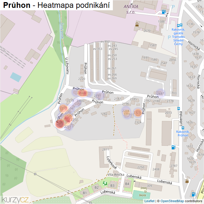 Mapa Průhon - Firmy v ulici.