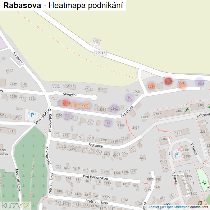 Mapa Rabasova - Firmy v ulici.